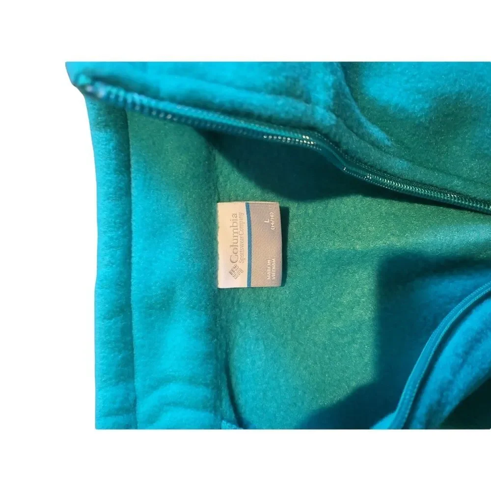 Columbia Fleece Vest Youth Sz L Aqua Blue Sleeveless Full‎ Zip Everyday Winter